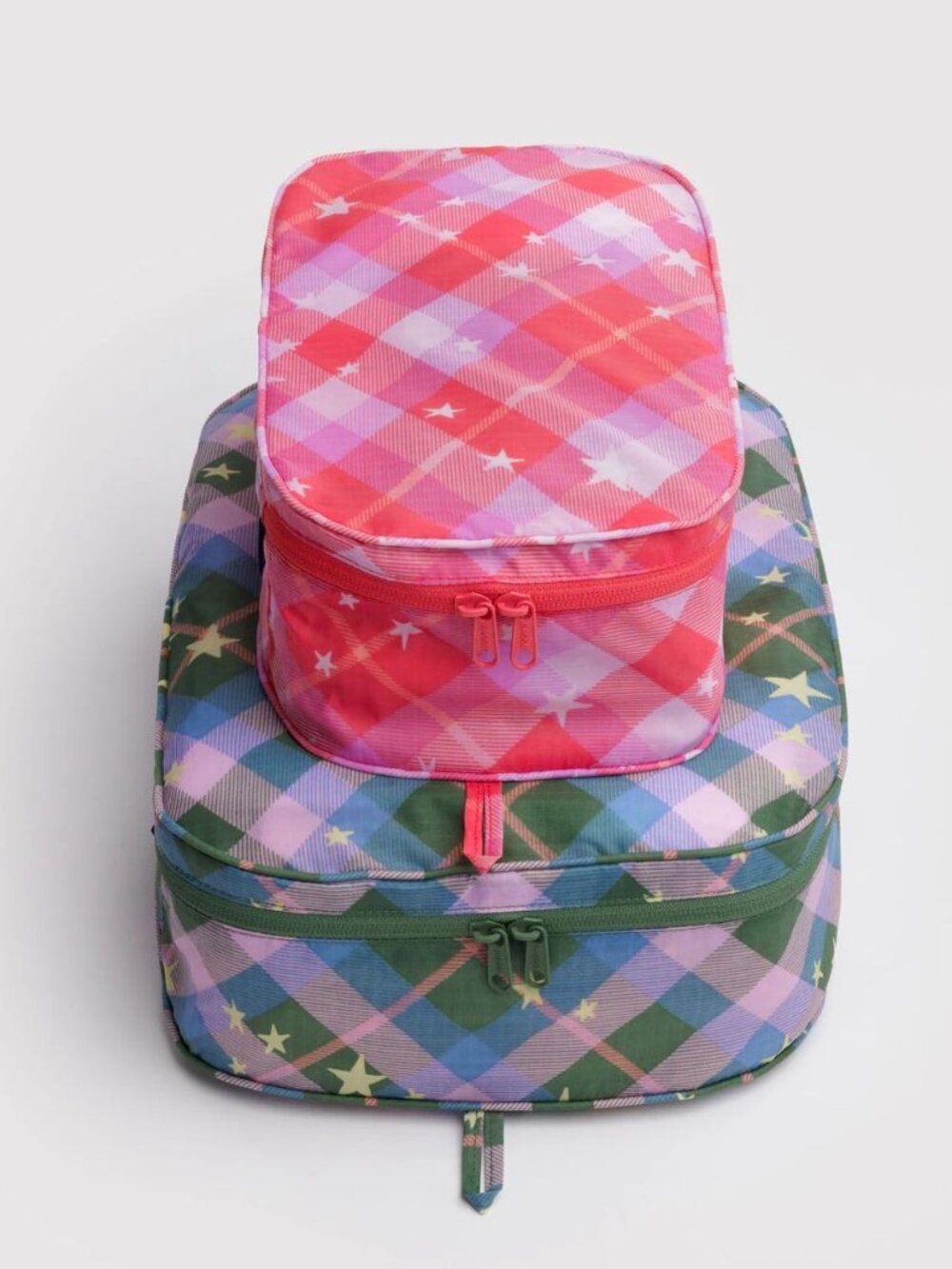NWT Baggu Packing Cube Set - Star Plaid (Pink, Green)